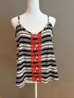THML Black & White Striped Camisole with Orange Embroidery M